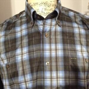 F/X Fusion Shirt Mens XL Button Down Long Sleeve Plaid Blue Gray Stretch Travel
